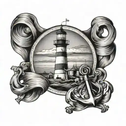 Prince Edward Island with lighthouse and anchor tattoo design idea