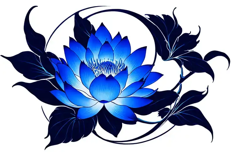 enso circle with blue lotus flower tattoo design idea