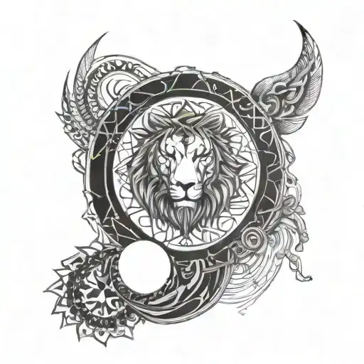 Leo zodiac sign and yin yang symbol armband using geometric patterns and mandala tattoo design idea