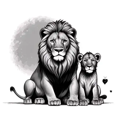 seated lion and 2 lion cubs on each side tattoo design idea