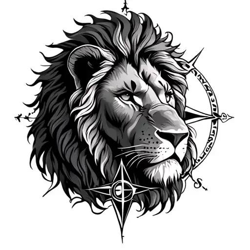 Lion, family, compass and sea tattoo design idea