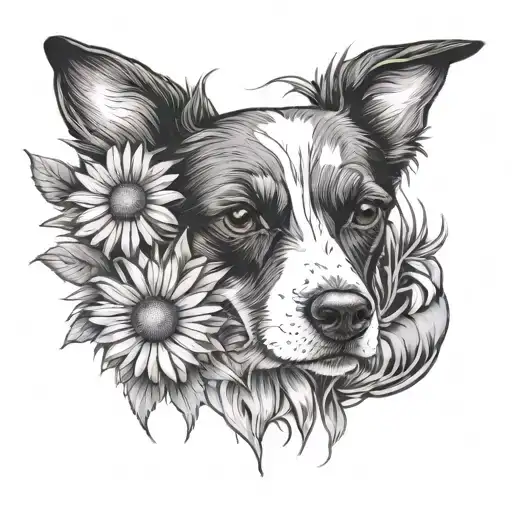 daisy representing my dead dog daisy and something representing my current dog nova tattoo design idea