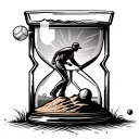 hour glass with a father and son playing baseball on the top portion with a field in the back and on the bottom sand tattoo design idea