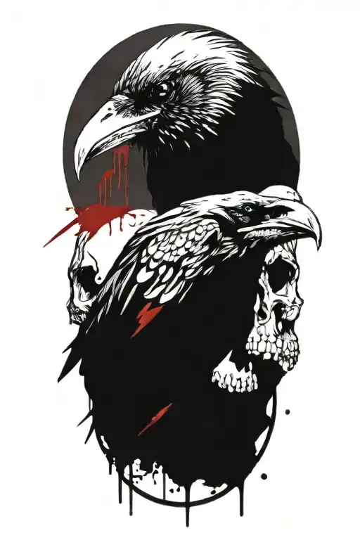 Raven perched on skull tattoo design idea