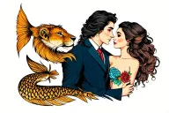 depection husband and wife moving forward through life, make the husband a Leo and the wife a Pisces  tattoo design idea