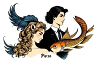 depection husband and wife moving forward through life, make the husband a Leo and the wife a Pisces  tattoo design idea