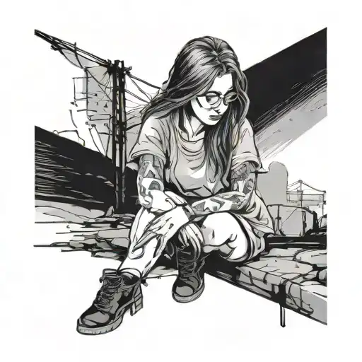 lonely girl sitting tattoo design idea