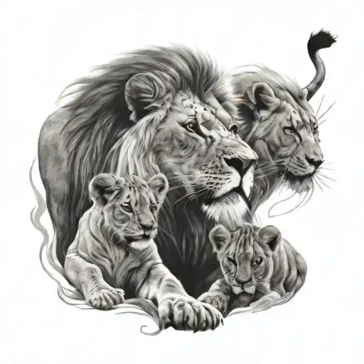 lion and 2 cubs playing tattoo design idea