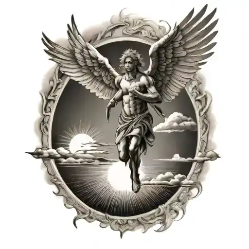 Icarus flying infront of sun tattoo design idea