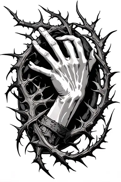Thorns that extend from the thumb, index and middle finger around the wrist to the biceps tattoo design idea