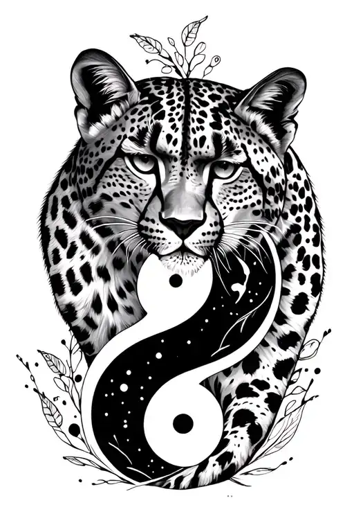 cheetah and snow leopard as yin and yang symbol tattoo design idea