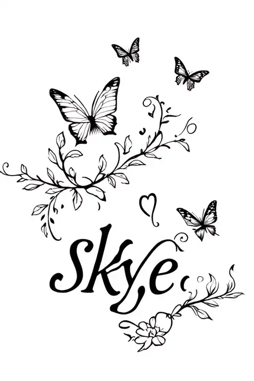 "Skye" "Skye" butterflies hearts flowers vine wrapping tattoo design idea