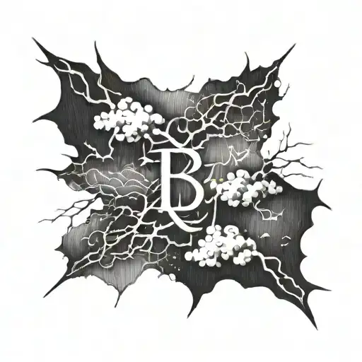 thunder storm with initials tattoo design idea