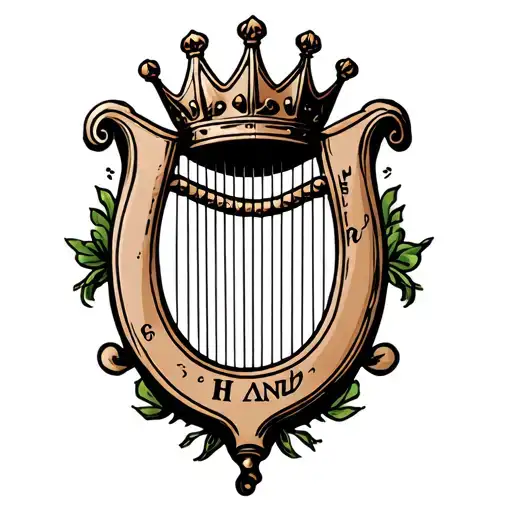 "H and r" "H and r" harp with crown hanging tattoo design idea