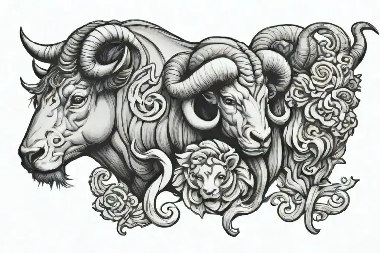 Taurus, Aries, and Leo zodiac sign tattoo design idea