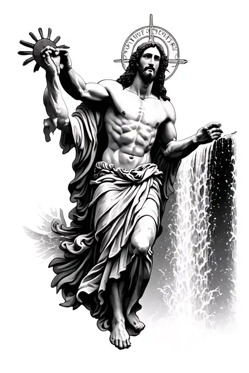 jesus saint michael waterfall tattoo design idea