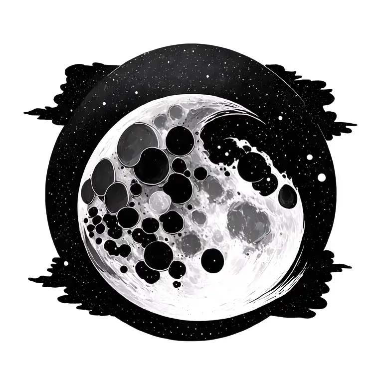 universe gradients moon negative space tattoo design idea