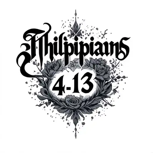 the words "Philippians 4:13" written in a gothic style font tattoo design idea