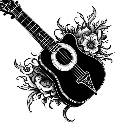 religious guitar neck tattoo design idea