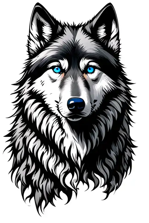 wolf blue eyes looking tattoo design idea