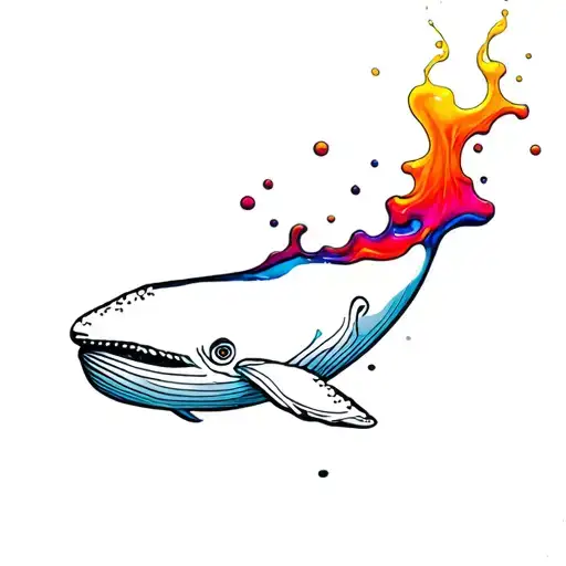 whale outline in a puddle of colored gasoline tattoo design idea