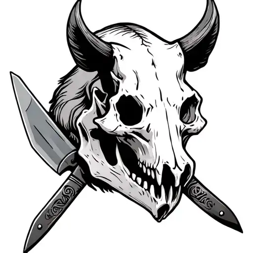 hog skull with crossed knives tattoo design idea