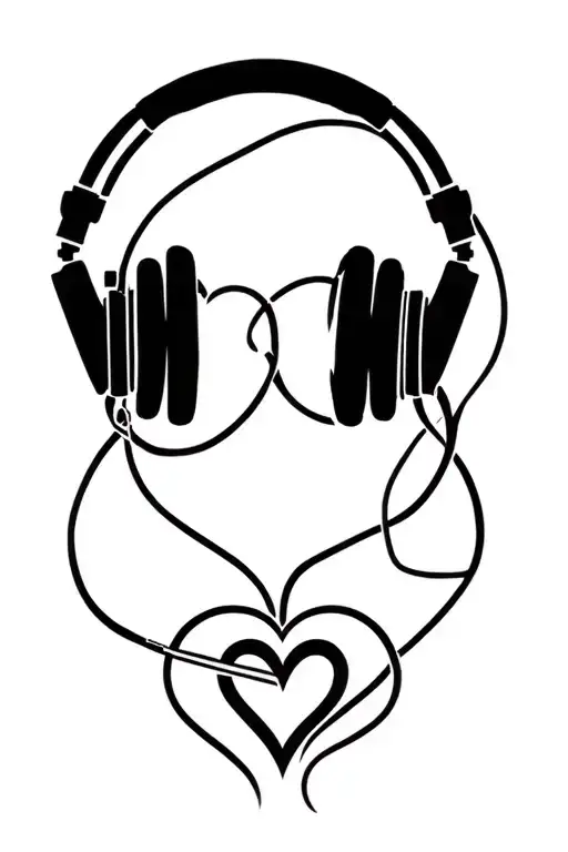 headphones and a heart together as steampunk tattoo design idea