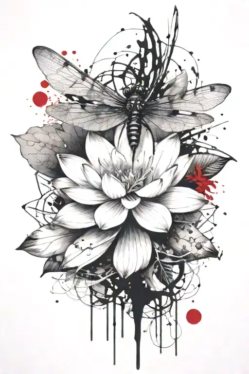 lotus flower, dragonfly tattoo design idea