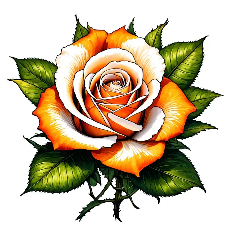 closed orange rose with white cattleya tattoo design idea