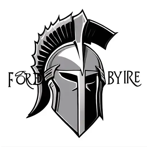 "Forged by fire" spartan helmet tattoo design idea
