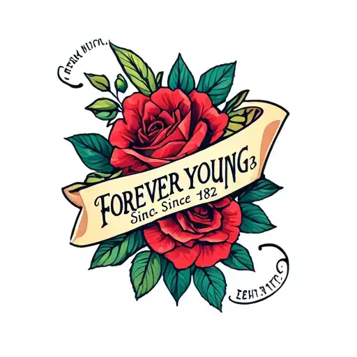 design a tatto with words: forever young since 1982 tattoo design idea