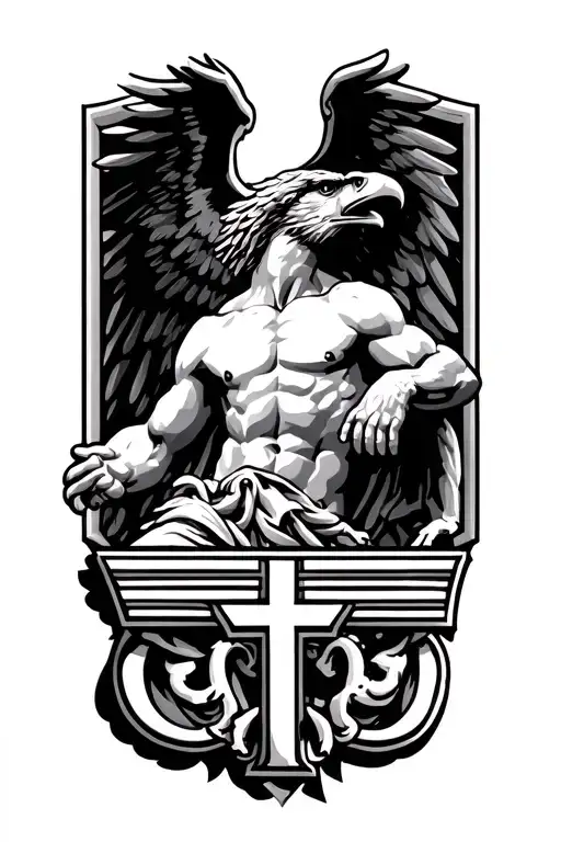prometheus statue with eagle and greek key tattoo design idea