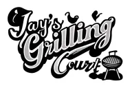 "Jay's Grilling Court" Lower back minimal tattoo, grill on the right side of the text tattoo design idea