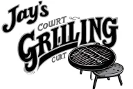 "Jay's Grilling Court" Lower back minimal tattoo, grill on the right side of the text tattoo design idea