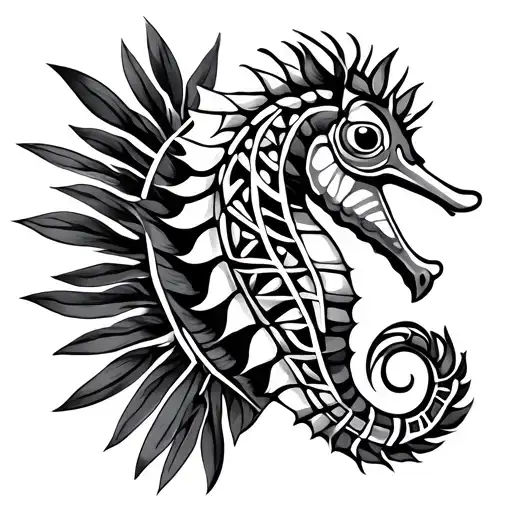 v shape geometric polynesian tatti with seahorse inside tattoo design idea