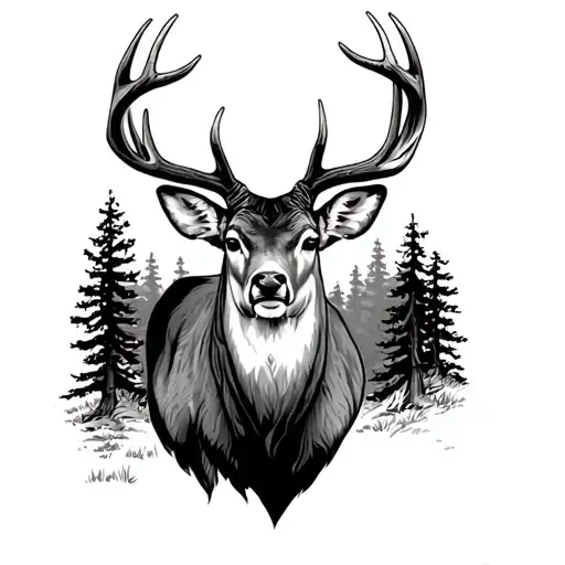 whitetail buck in woods tattoo design idea