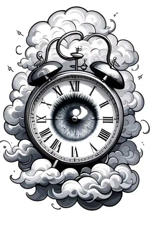 clouds clock eye looking tattoo design idea