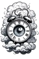 clouds clock eye looking tattoo design idea