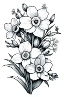 daffodil larkspur and poppy flowers simple outline tattoo design idea