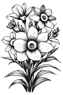 daffodil larkspur and poppy flowers simple outline tattoo design idea