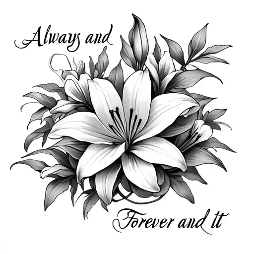 Always and forever written and around it a small amount of lillies and orchids  tattoo design idea