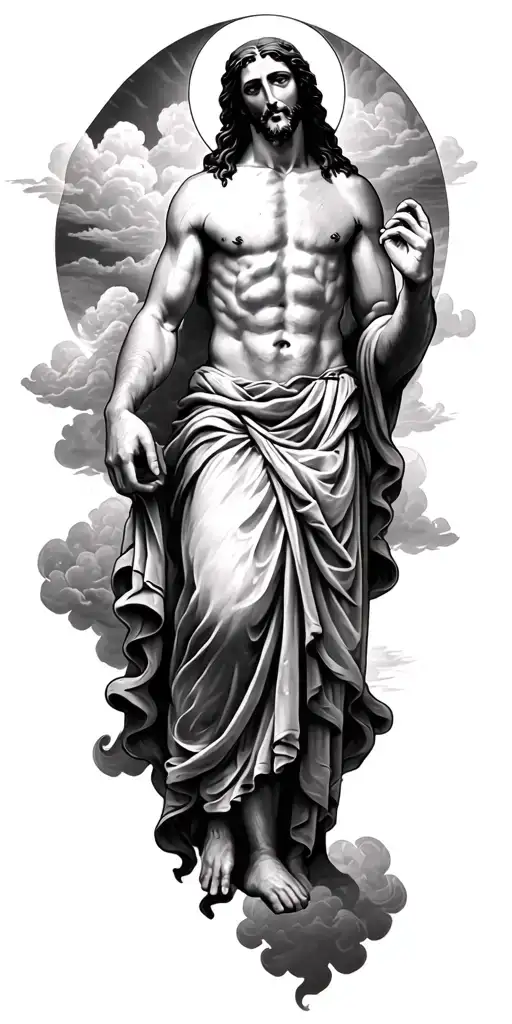 jesus on the biceps and then psalm 23 with clouds make it into a sleeve tattoo design idea