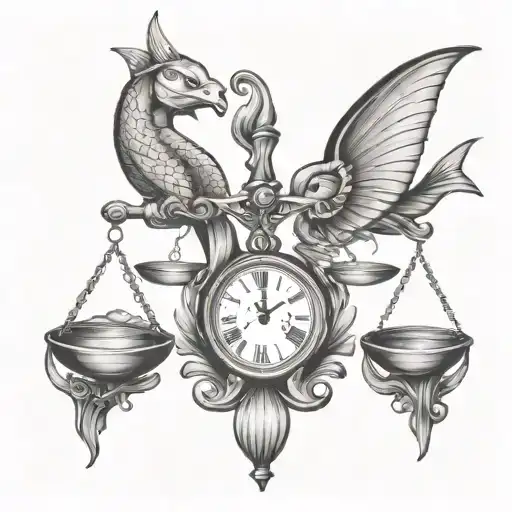 Libra scales and pisces fish tattoo design idea