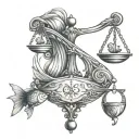 Libra scales and pisces fish tattoo design idea