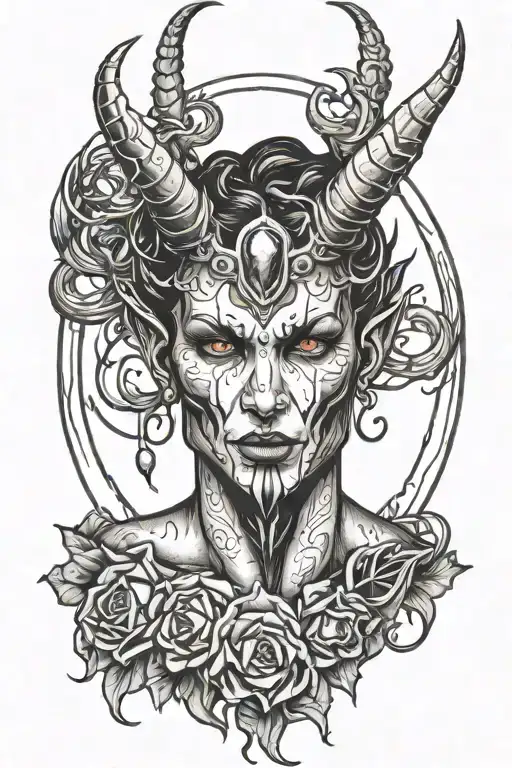 sexy devil with halo tattoo design idea