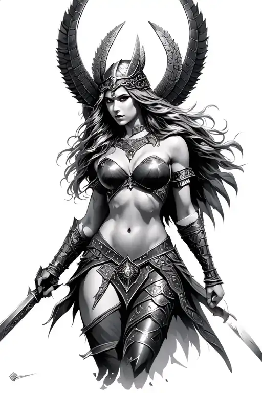 valkyrie warrior woman in battle tattoo design idea