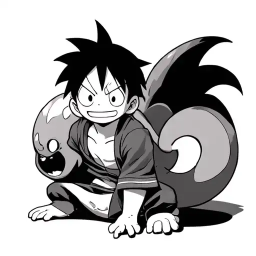 chimchar x luffy one piece tattoo design idea