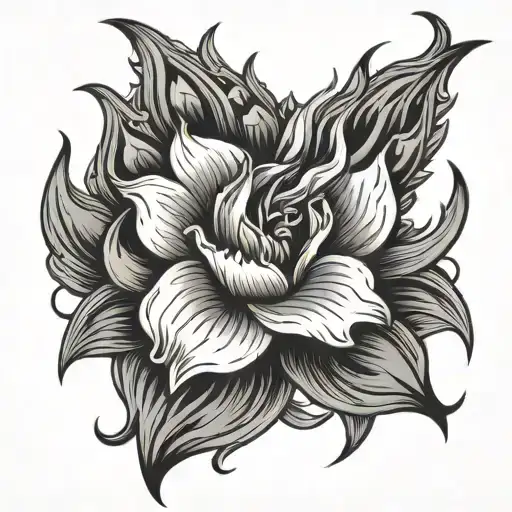 flame fire with flower tattoo design idea
