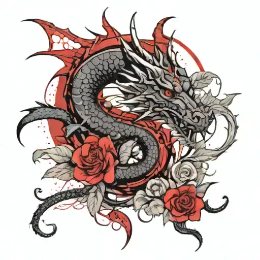 dragon with the birthflowers for July and  lavender tattoo design idea