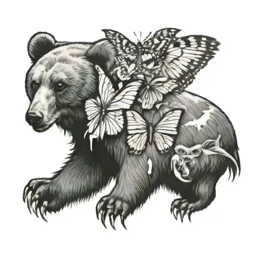 bear, american eagle, and butterfly tattoo design idea